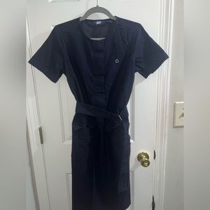 Chase Bank Lands End Navy Blue Belted Dress